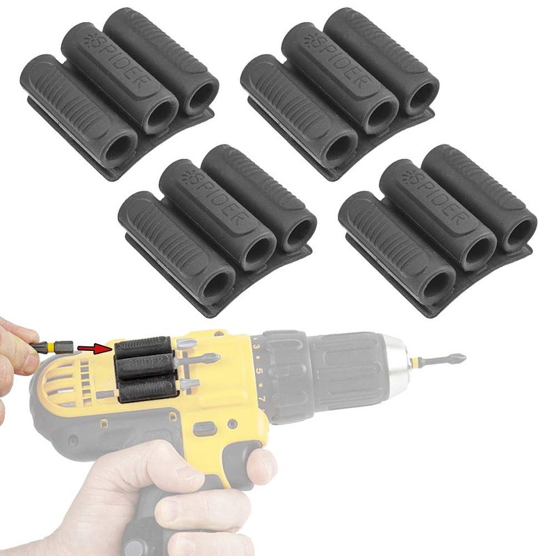 Spider Tool Holster - BitGripper v2 - Pack of Four - High Strength 3M Adhesive Drill add-on for Easy Access to six Driver bits on The Side of Your Power Drill or Driver! - Image 1